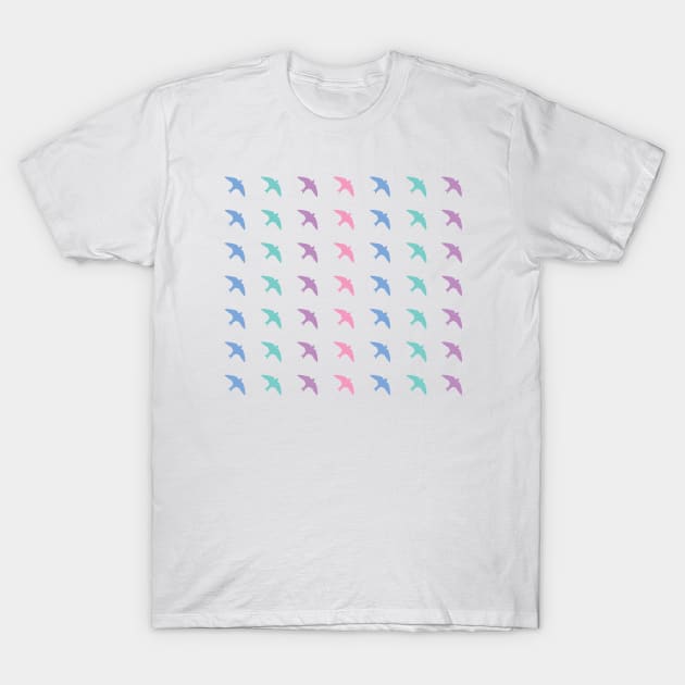 Pastel Purple Martin Birds Flying Pattern T-Shirt by Rosie's Rings and Things